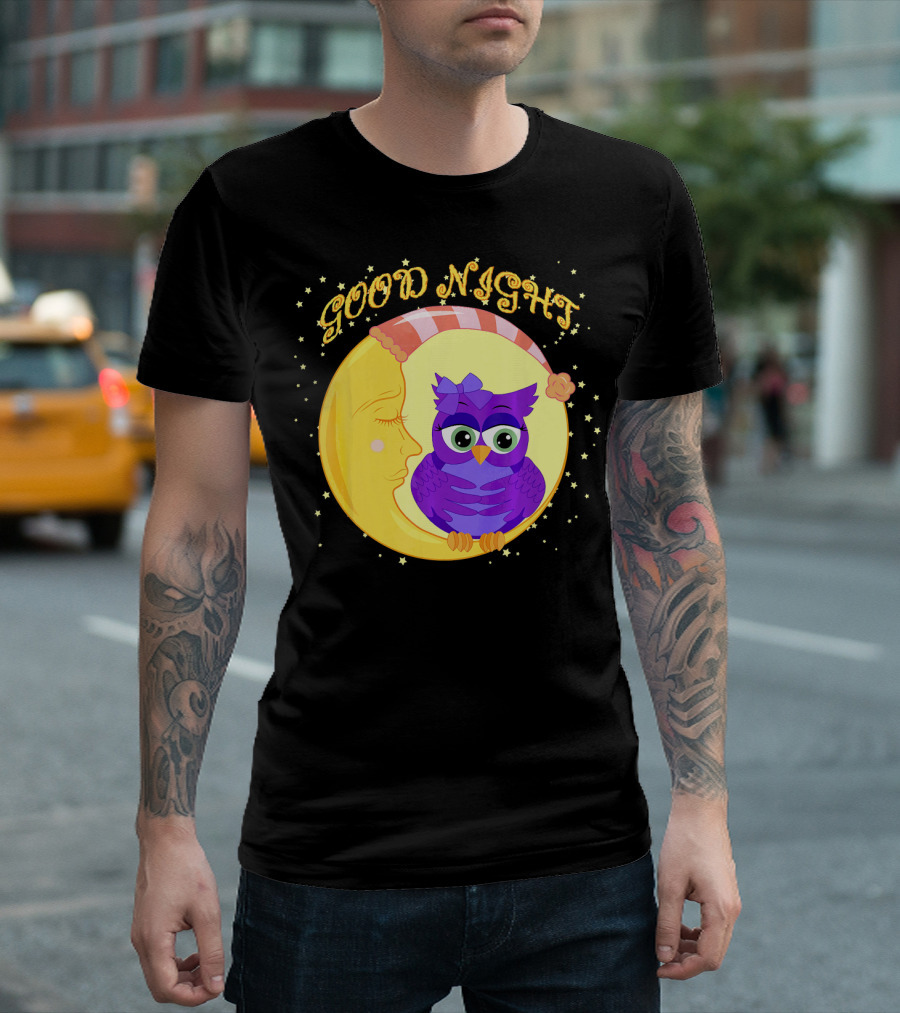 Good Night Cute Owl Moon With Stars T-Shirt