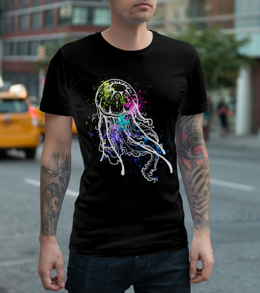 Pretty Dirty Vibrant Paint Splatter Jellyfish T-Shirt