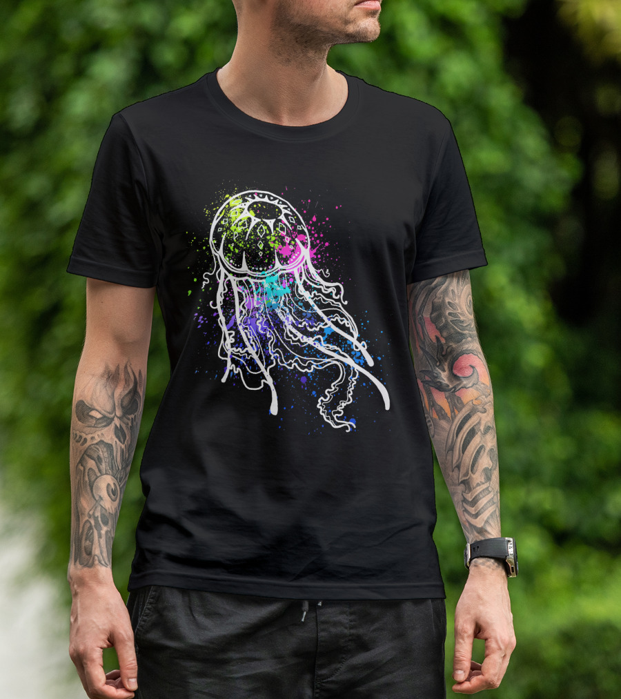 Pretty Dirty Vibrant Paint Splatter Jellyfish T-Shirt