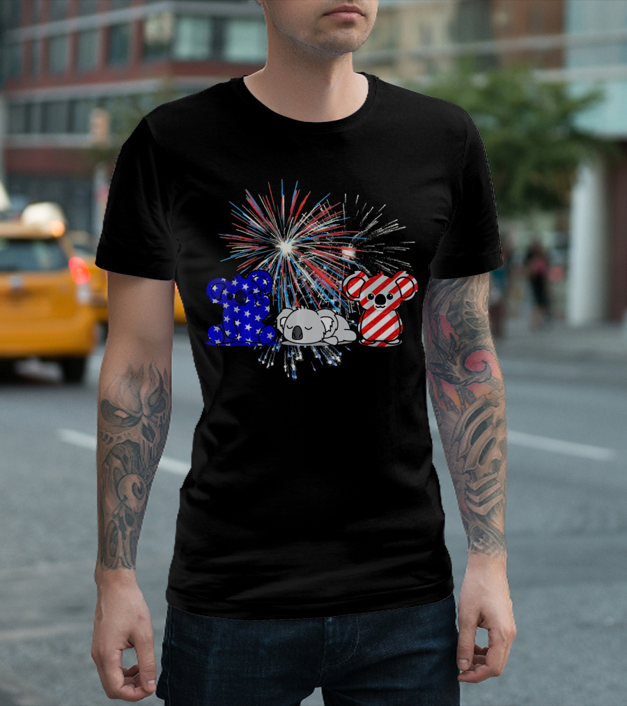 Patriotic Red White Blue Koala Fireworks T-Shirt
