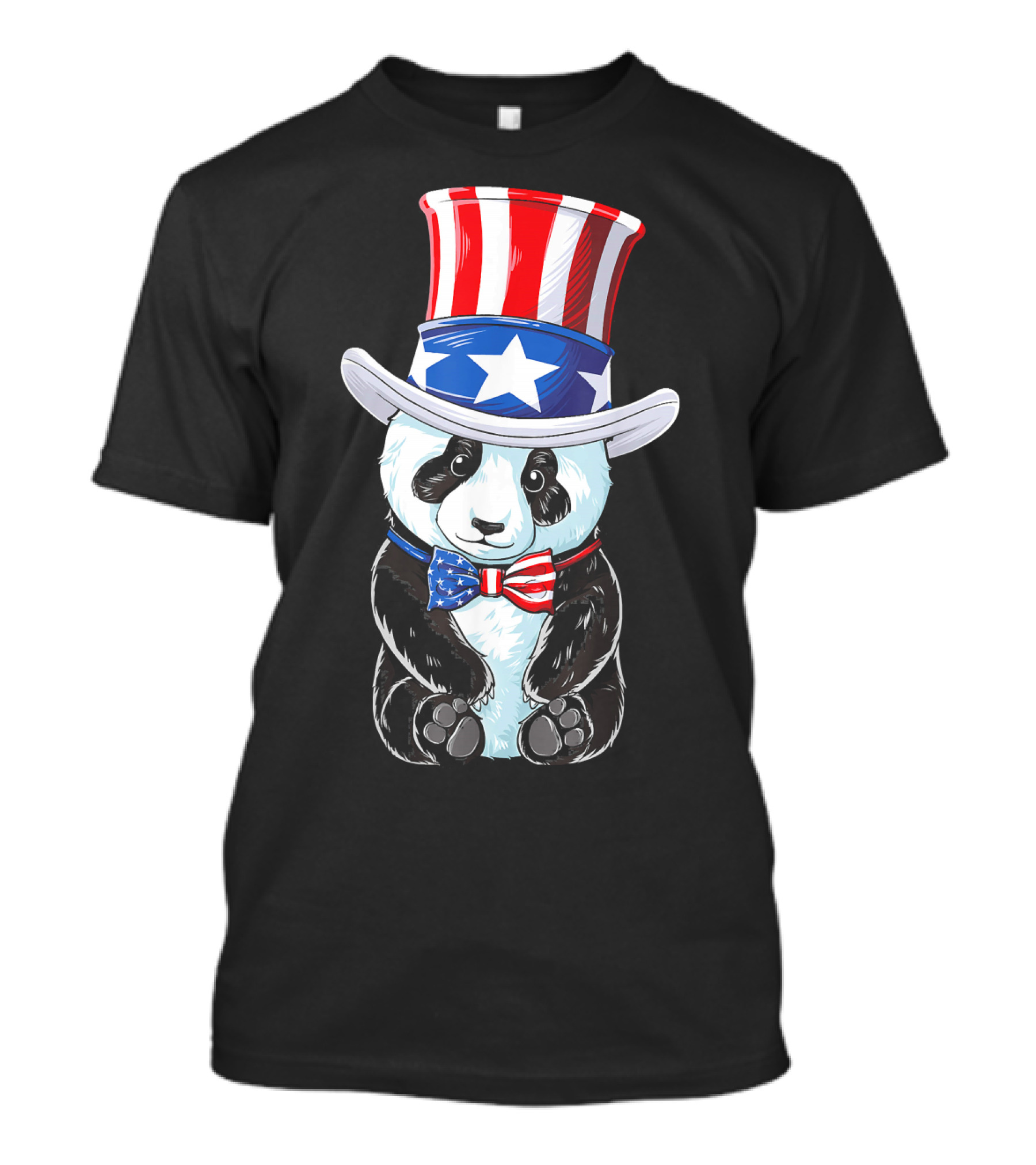 Panda In Uncle Sam Hat With USA Bow Tie For 4th Of July T-Shirt