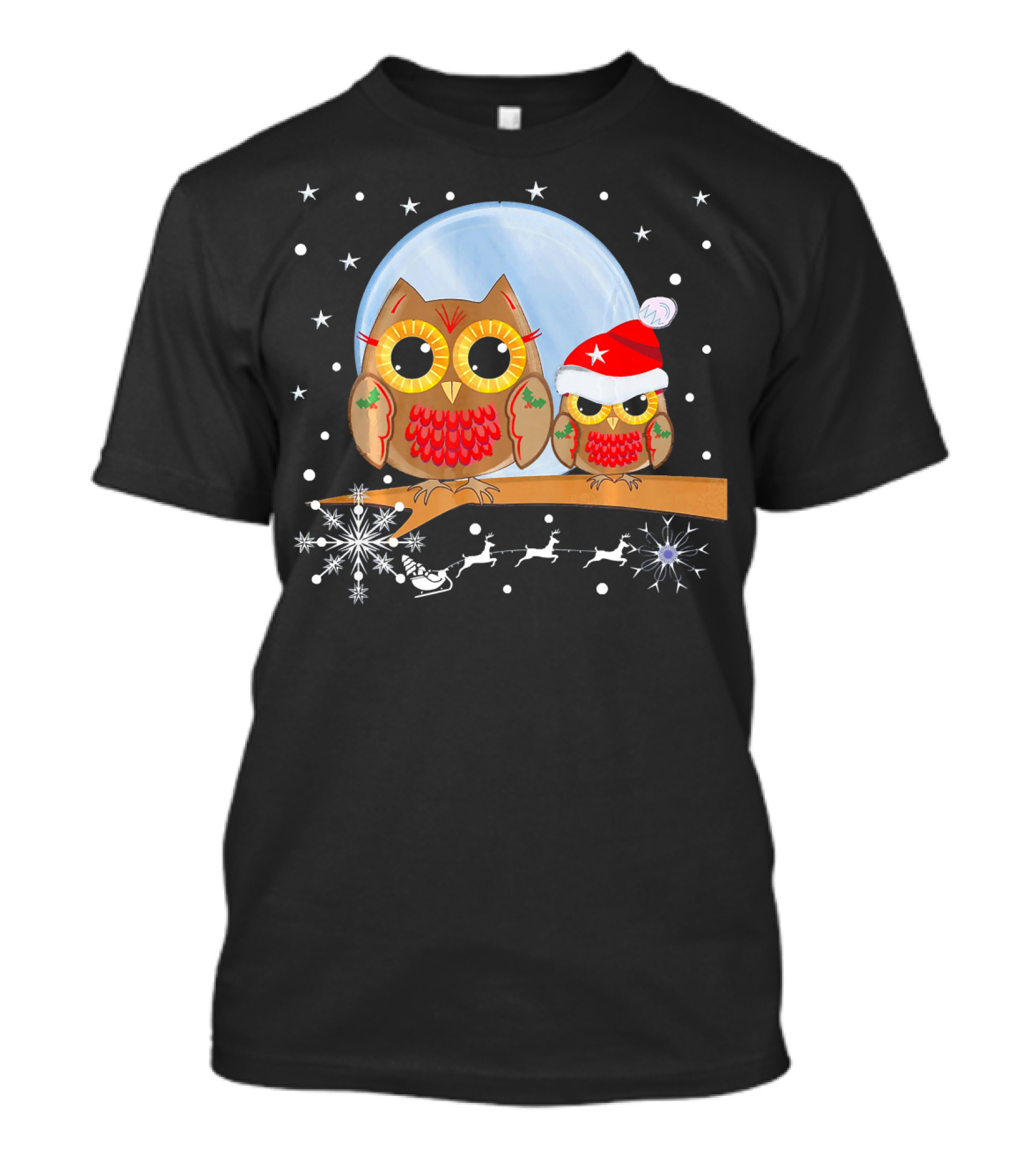 Eager Owl Awaits Christmas With Santa Hat And Snowflakes T-Shirt