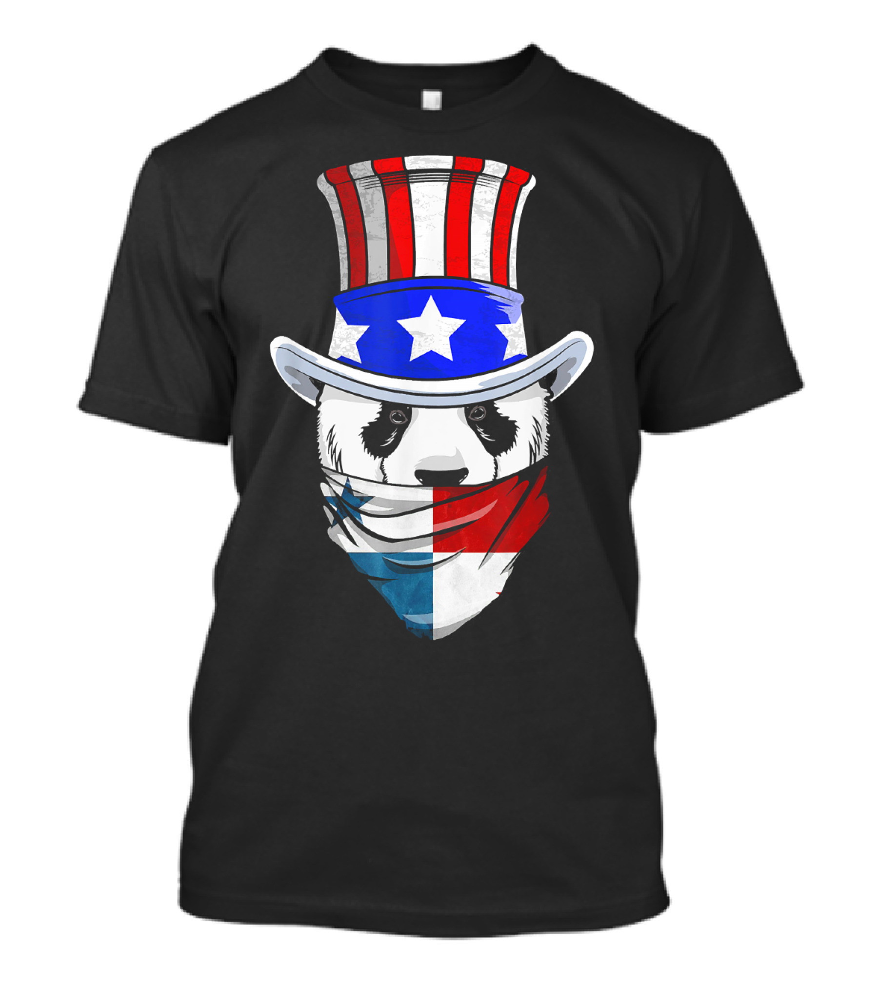 Panamanian Panda Bear In Panama Bandana With Patriotic Hat T-Shirt