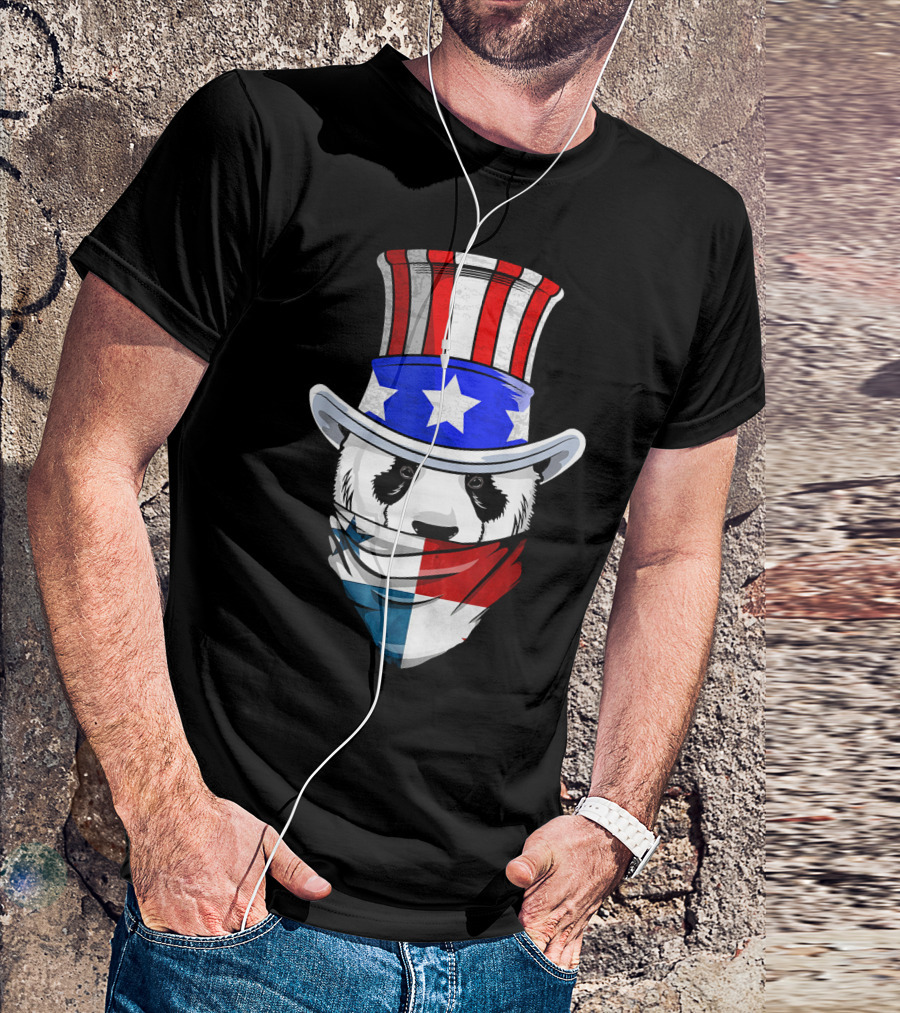 Panamanian Panda Bear In Panama Bandana With Patriotic Hat T-Shirt