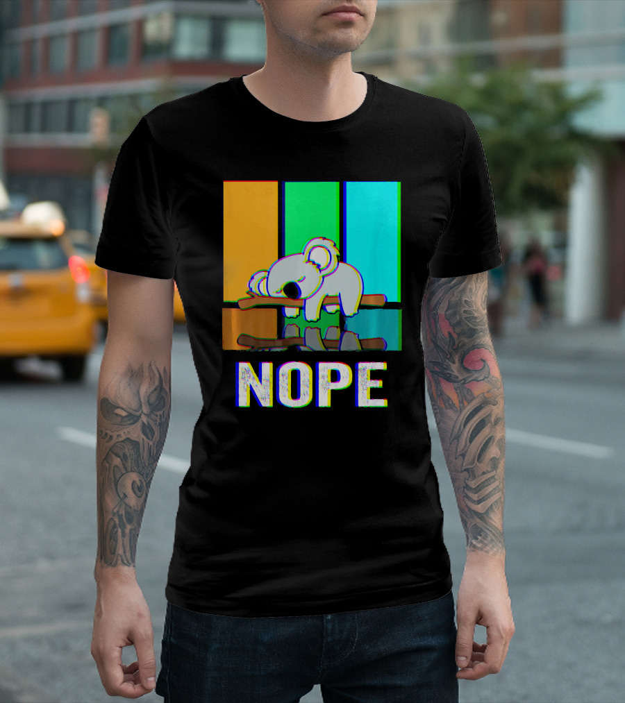 Nope Koala Sleeping on Branch with Colorful Stripes T-Shirt