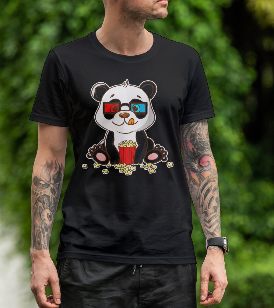 Panda Bear Movie Popcorn Cute 3D Glasses Film Buff T-Shirt