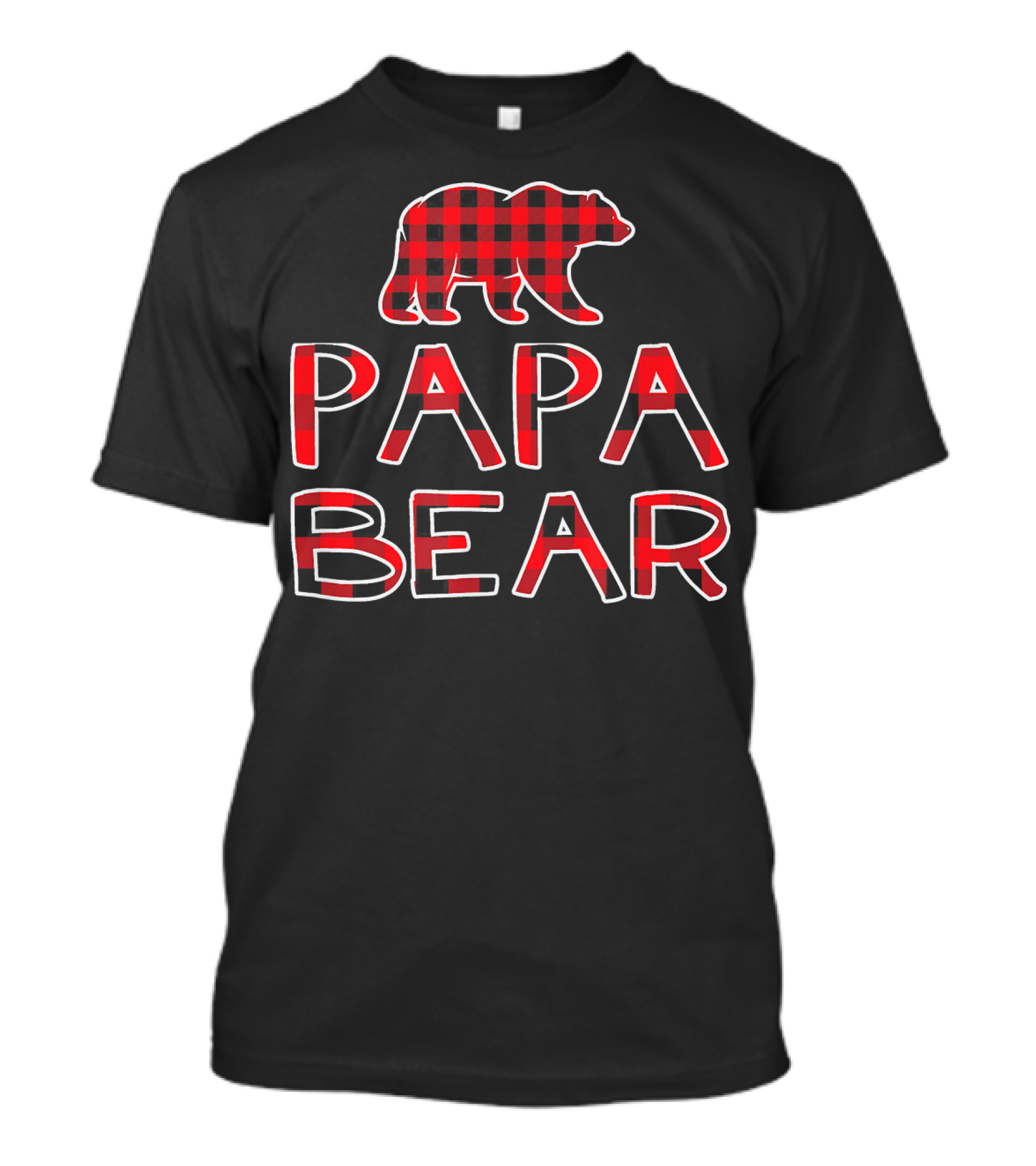 Papa Bear Red Plaid Flannel Buffalo Check Father's Day T-Shirt