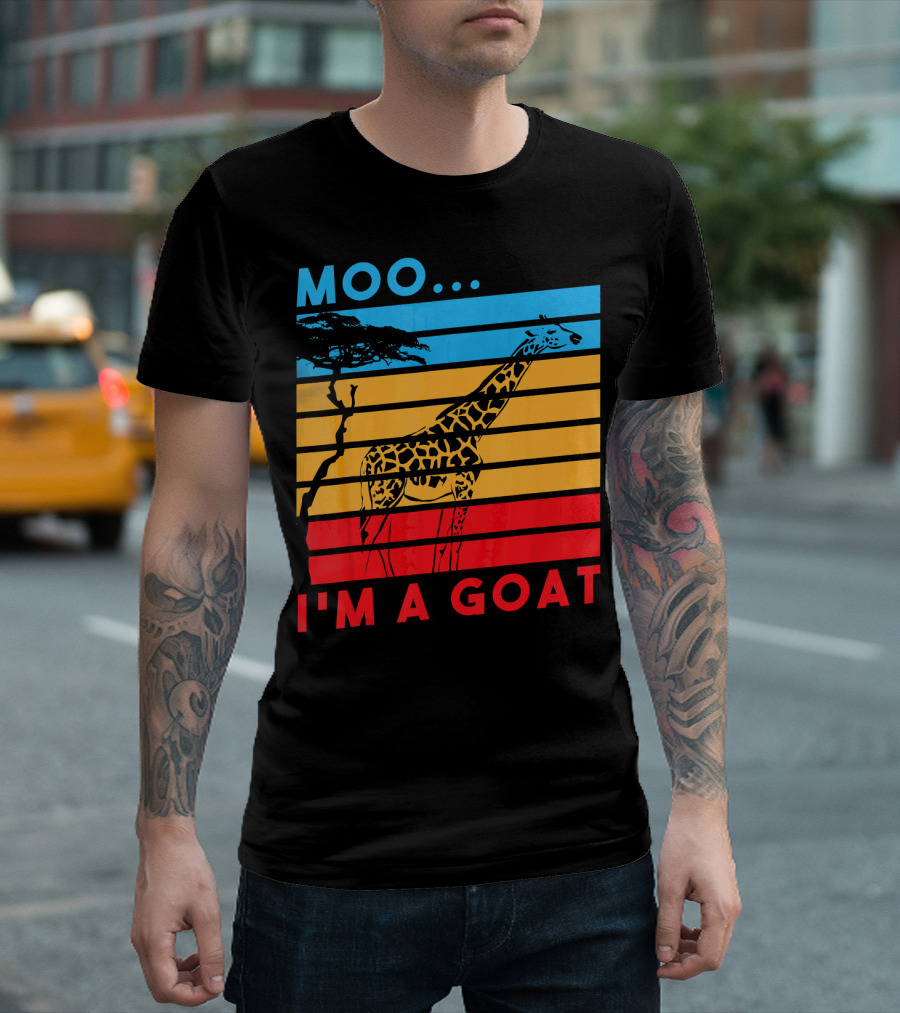 Moo I'm A Goat Funny Giraffe Farm Retro Stripe T-Shirt