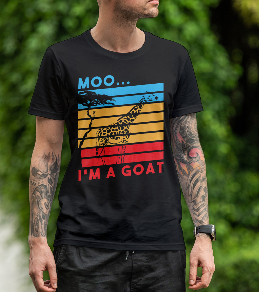 Moo I'm A Goat Funny Giraffe Farm Retro Stripe T-Shirt