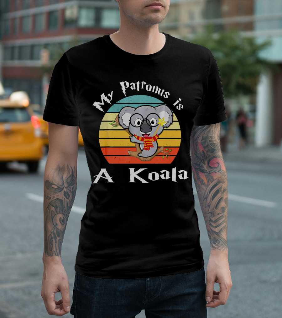 My Patronus Is a Koala with Glasses and Scarf in Retro Stripes T-Shirt