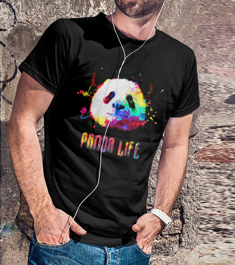 Panda Life Rainbow Watercolor Bright T-Shirt
