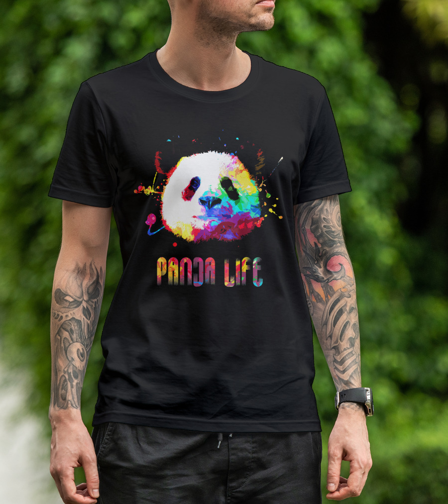 Panda Life Rainbow Watercolor Bright T-Shirt