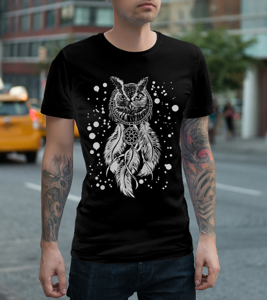 Owl Dream Catcher Cool Nocturnal Birds Feathers Night Symbols T-Shirt