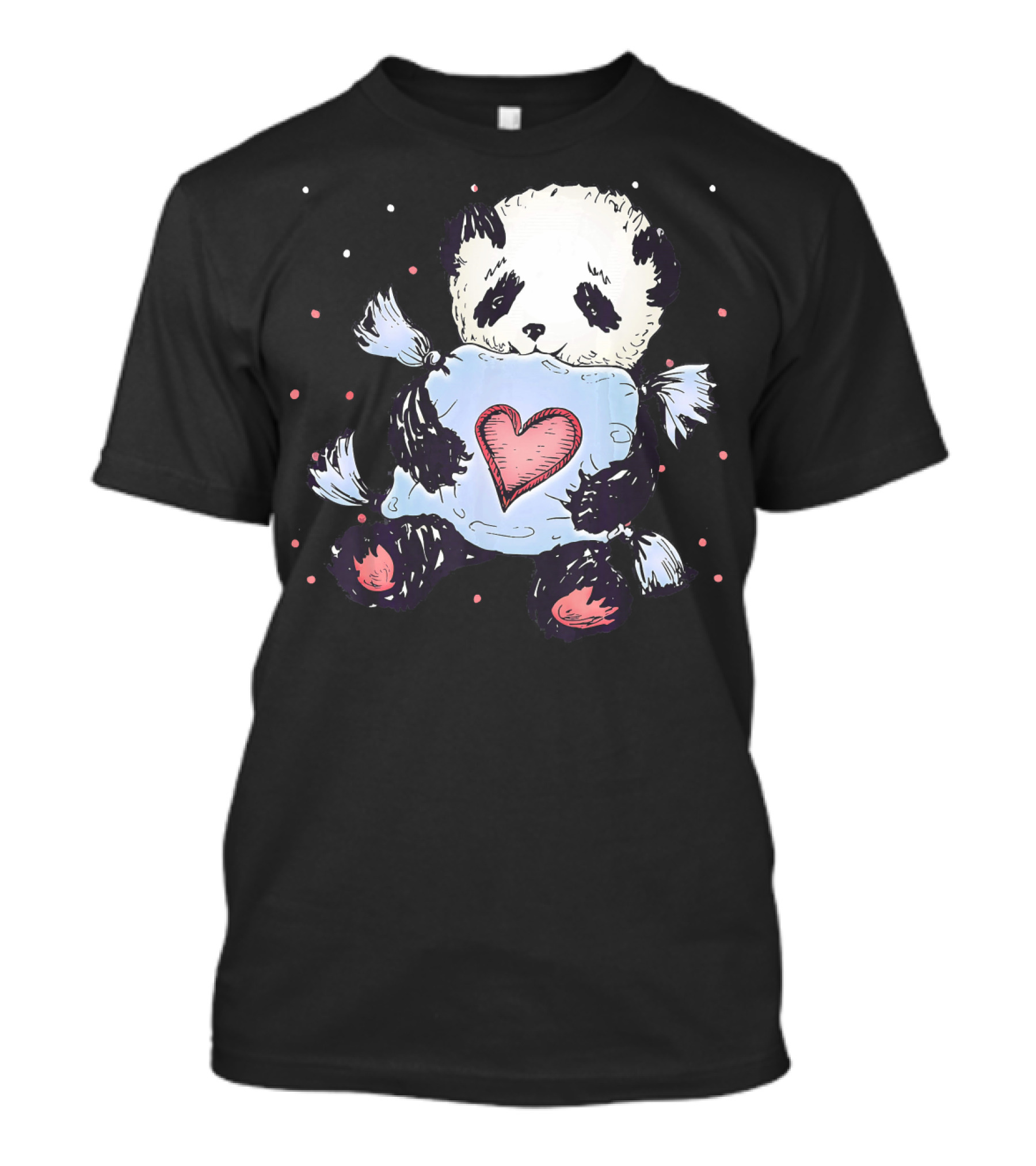 Panda Hugging Heart Pillow Valentine Love T-Shirt