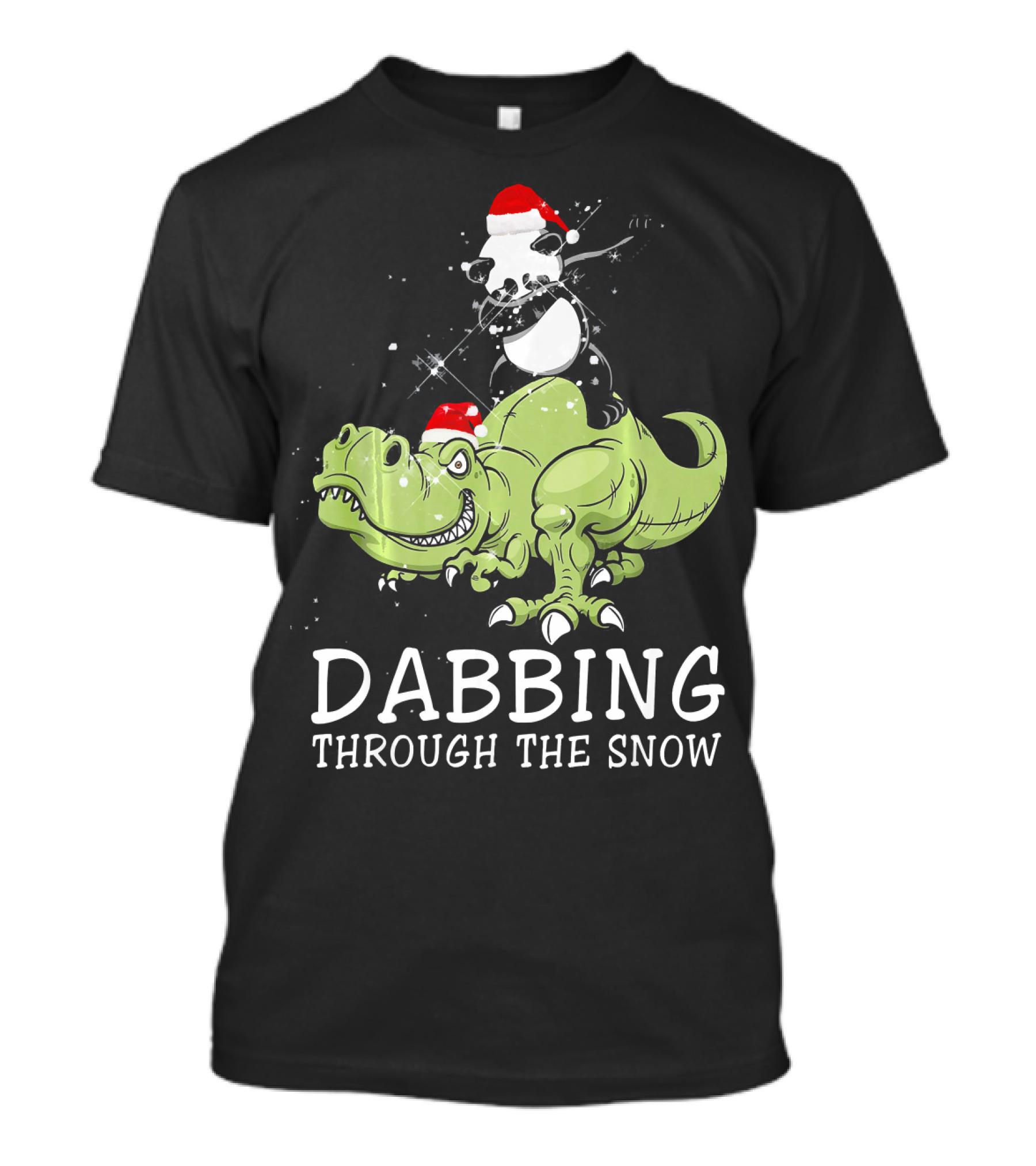 Dabbing Through The Snow Panda In Santa Hat Riding Dinosaur T-Shirt