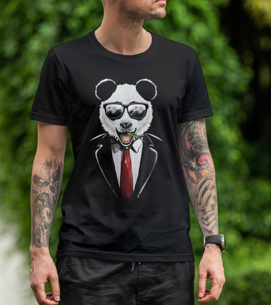 Panda Suit Funny Humor Cute Animal In Suit With Sunglasses And Tie T-Shirt