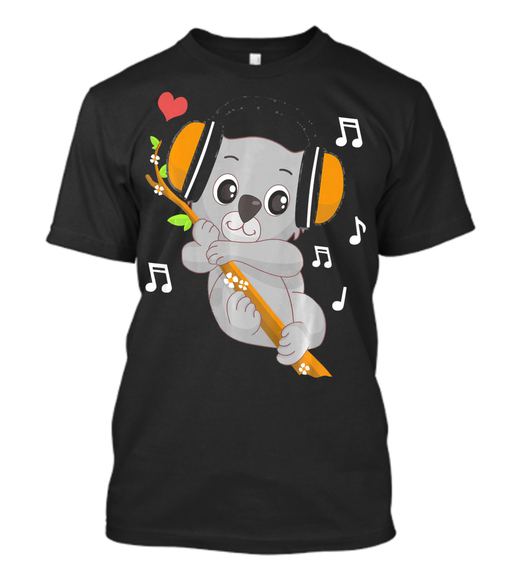 Music Lover Koala Bear With Headphones Heart And Musical Notes T-Shirt