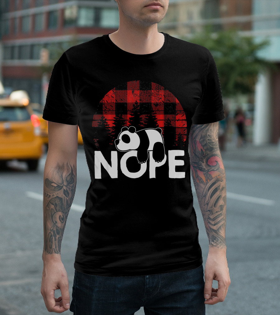 Nope Lazy Panda Christmas Buffalo Plaid T-Shirt