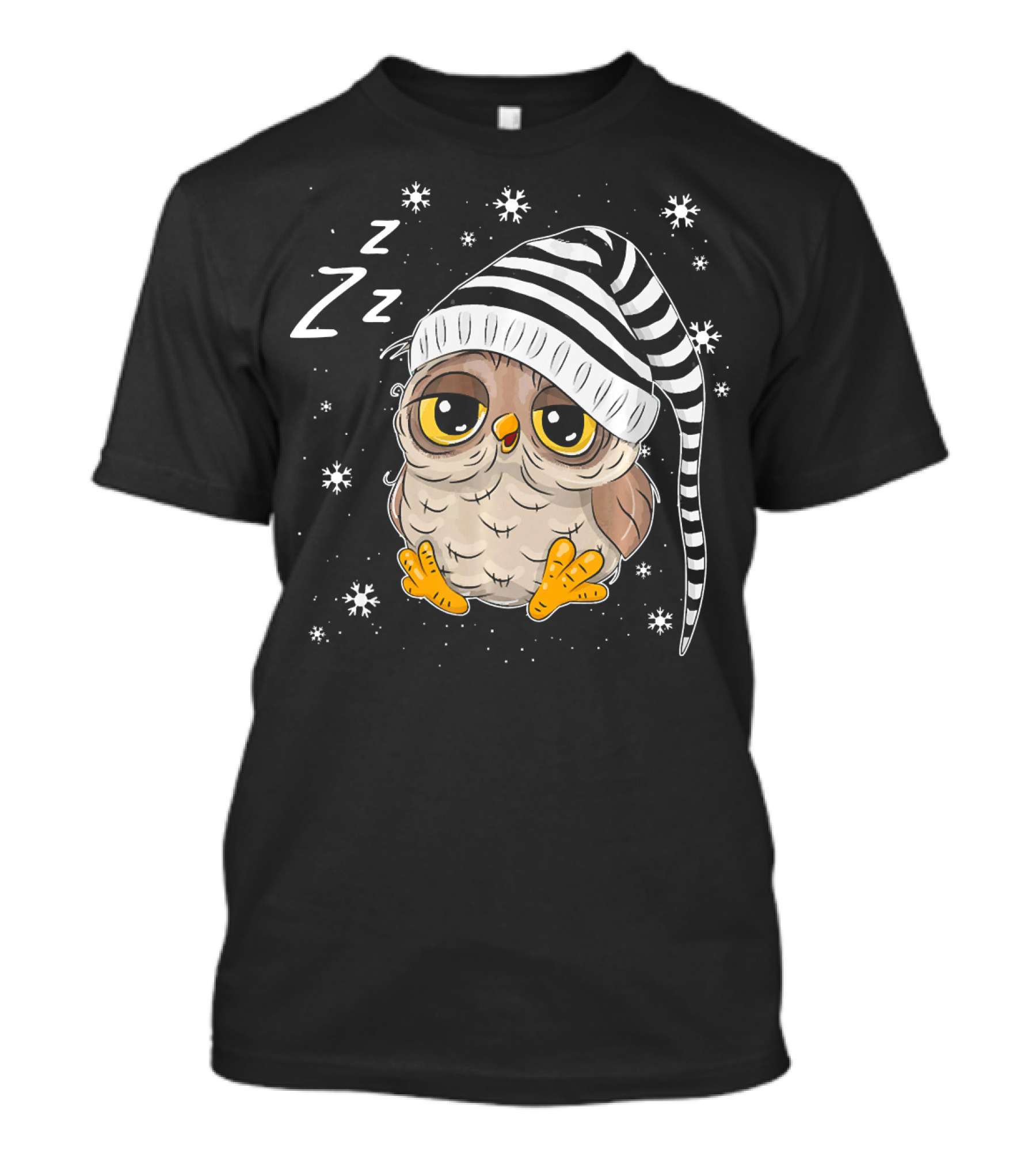 Sleepy Owl Santa Christmas With Striped Hat T-Shirt