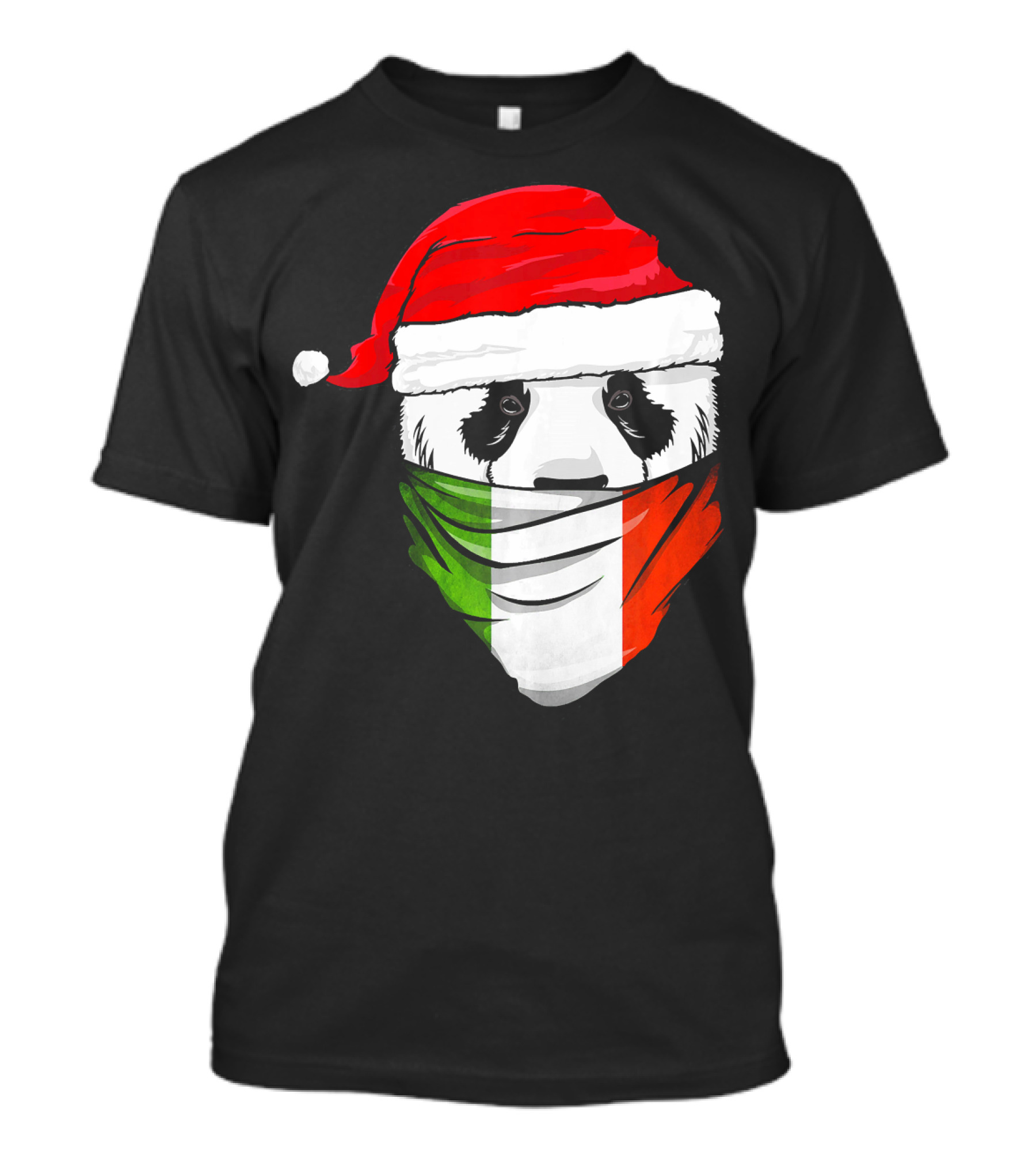 Panda Wearing Santa Hat With Italian Flag Bandana T-Shirt