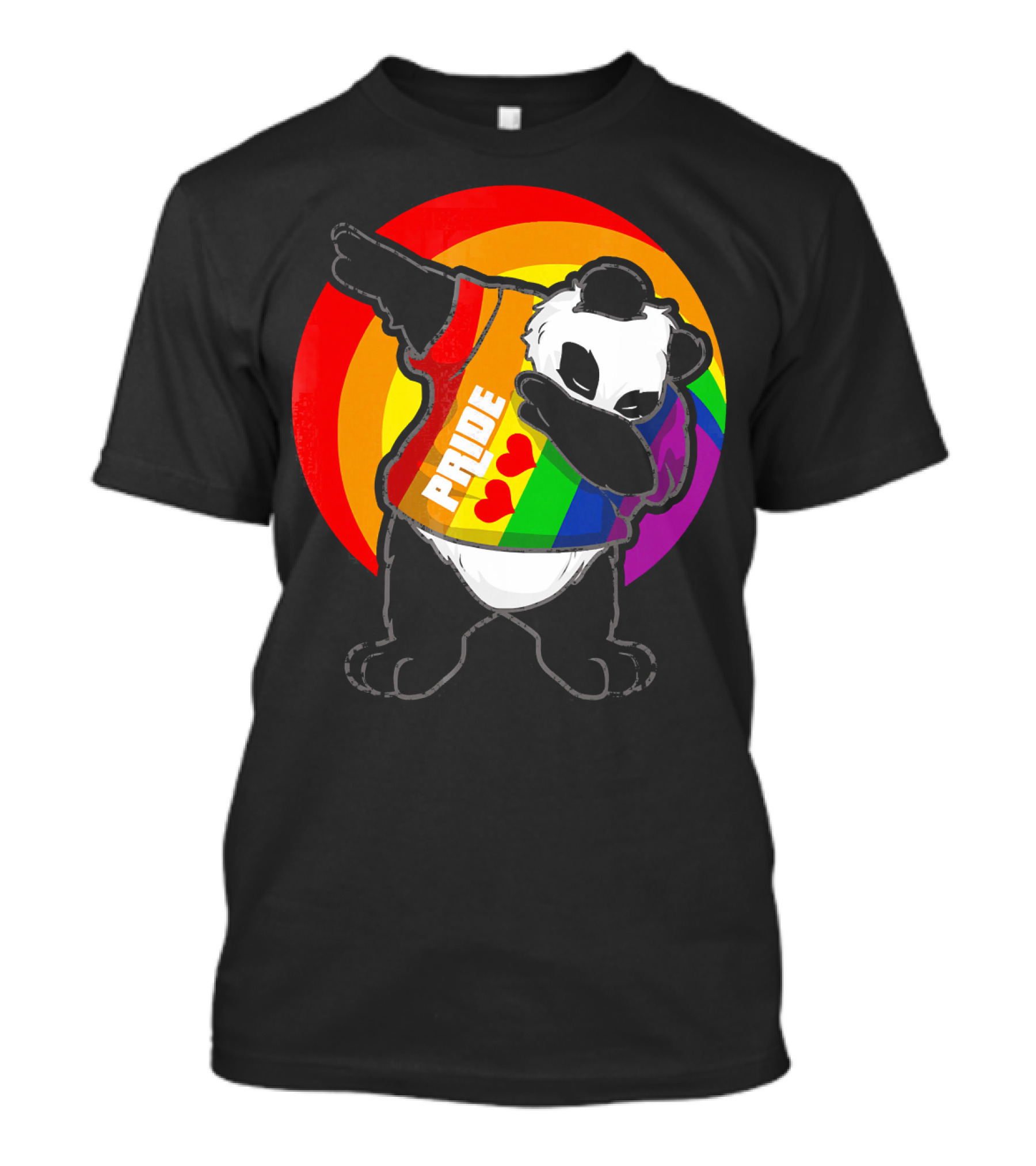 Panda Pride Dabbing Rainbow With Hearts T-Shirt