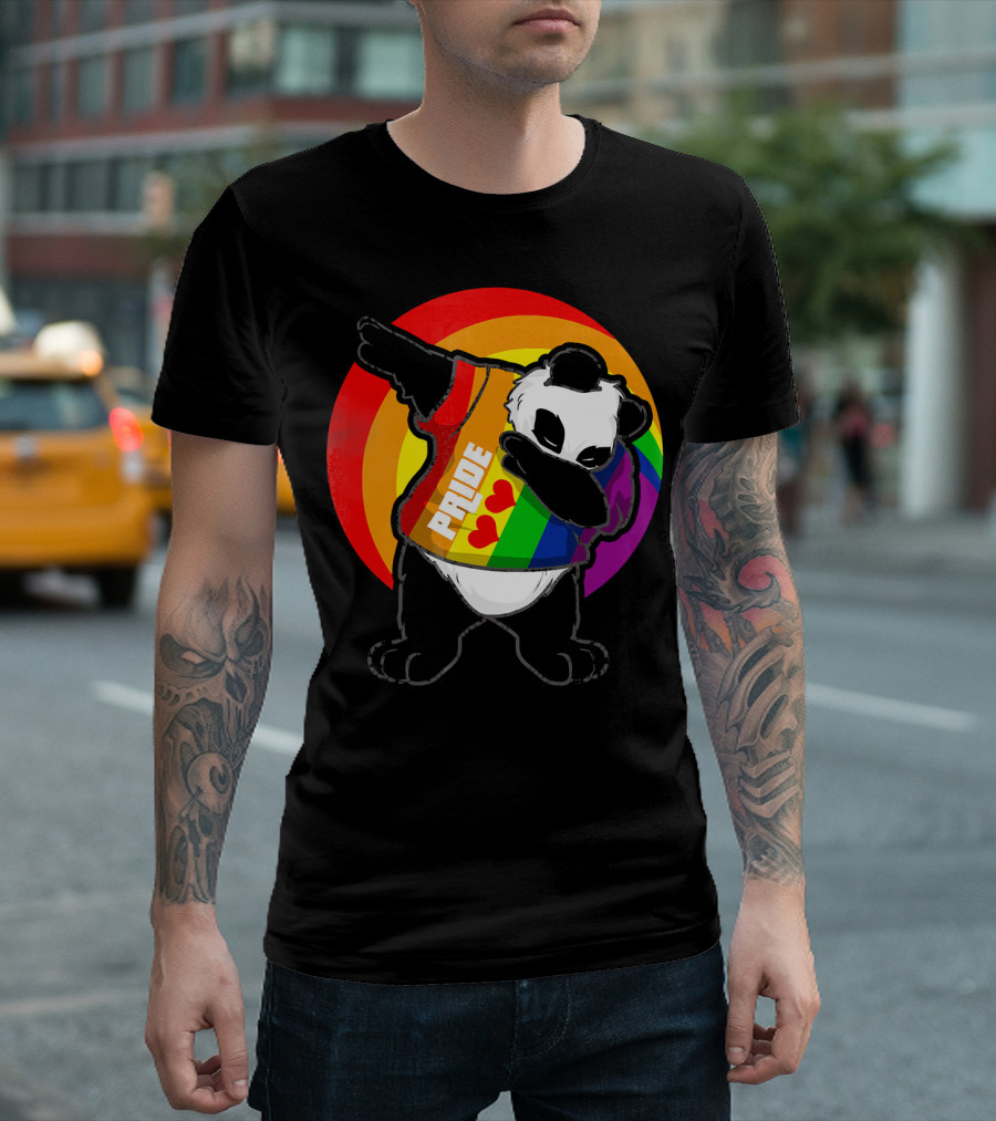 Panda Pride Dabbing Rainbow With Hearts T-Shirt