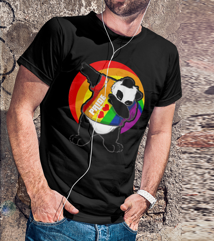 Panda Pride Dabbing Rainbow With Hearts T-Shirt