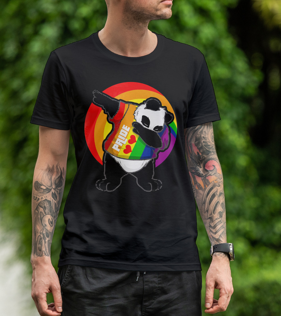 Panda Pride Dabbing Rainbow With Hearts T-Shirt