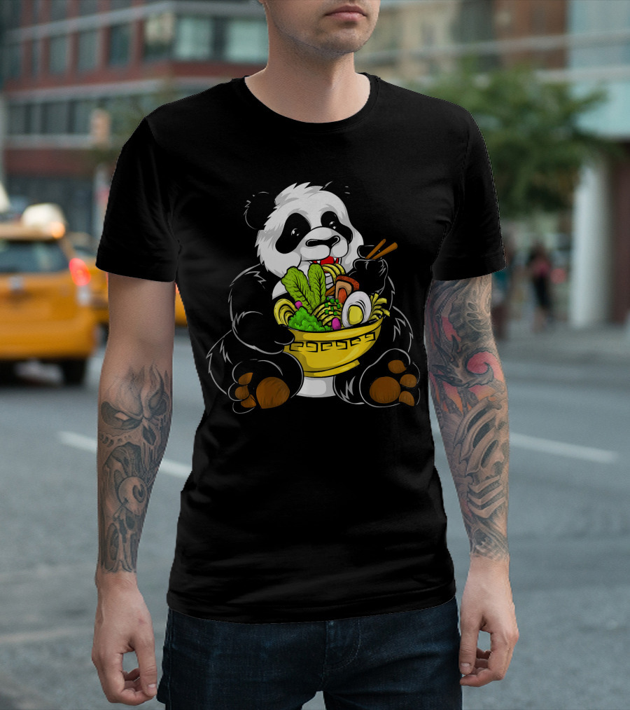 Panda Bear Eating Japanese Noodle Bowl Anime Kawaii T-Shirt