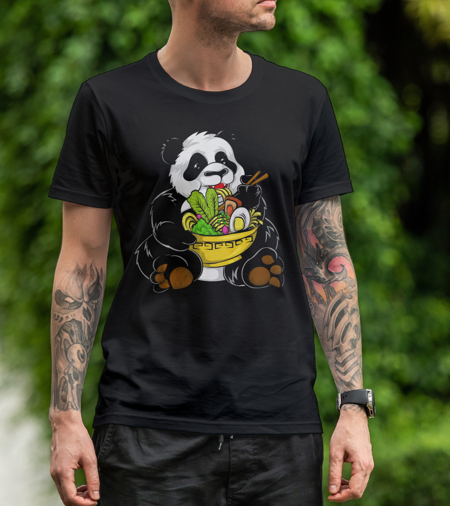 Panda Bear Eating Japanese Noodle Bowl Anime Kawaii T-Shirt