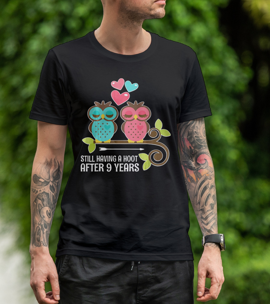 Still Having A Hoot After 9 Years Owl Couple Hearts T-Shirt