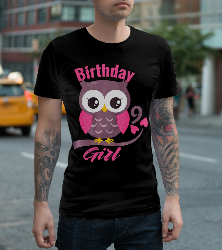 Birthday Girl Owl on a Tree Branch Character Funny 9th T-Shirt