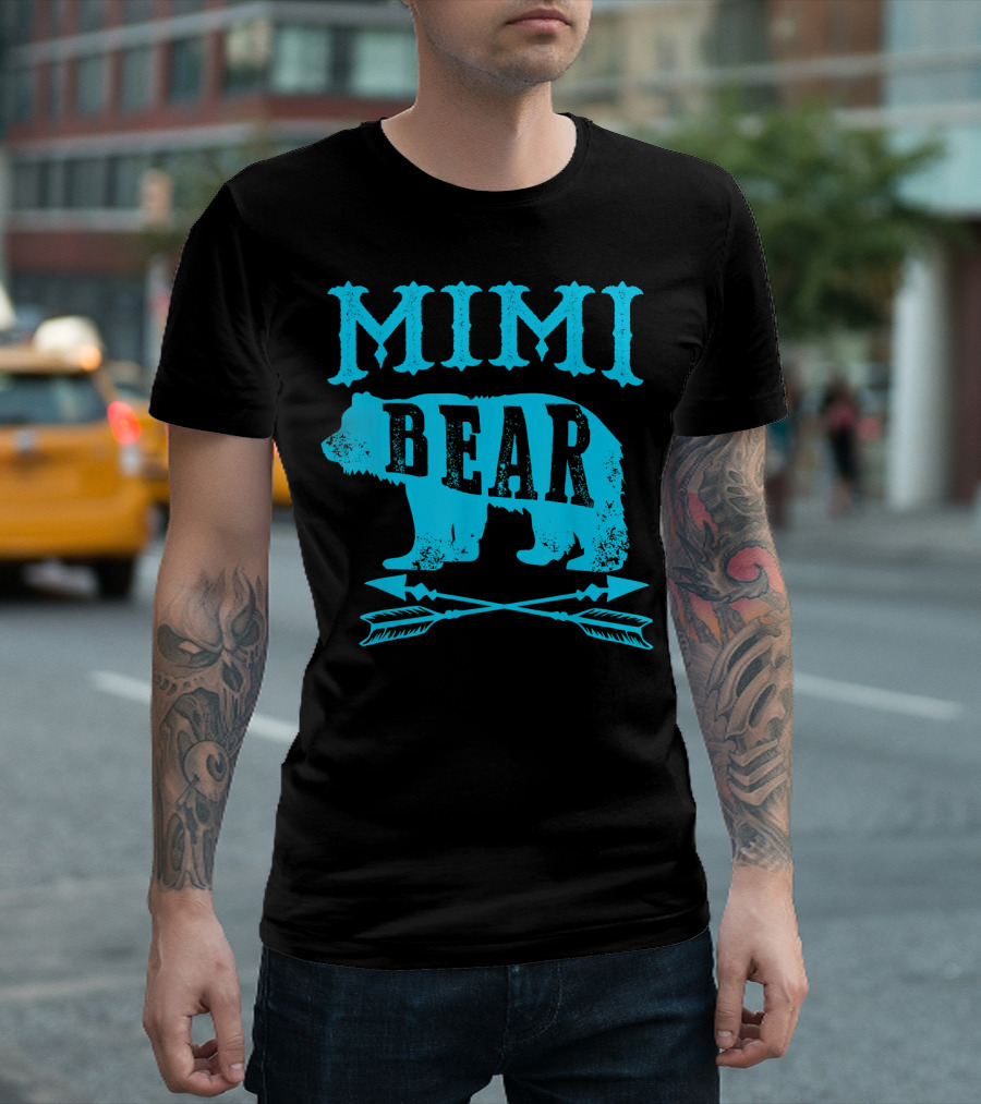 Mimi Bear Grandmother Blue Bear Silhouette With Arrows T-Shirt