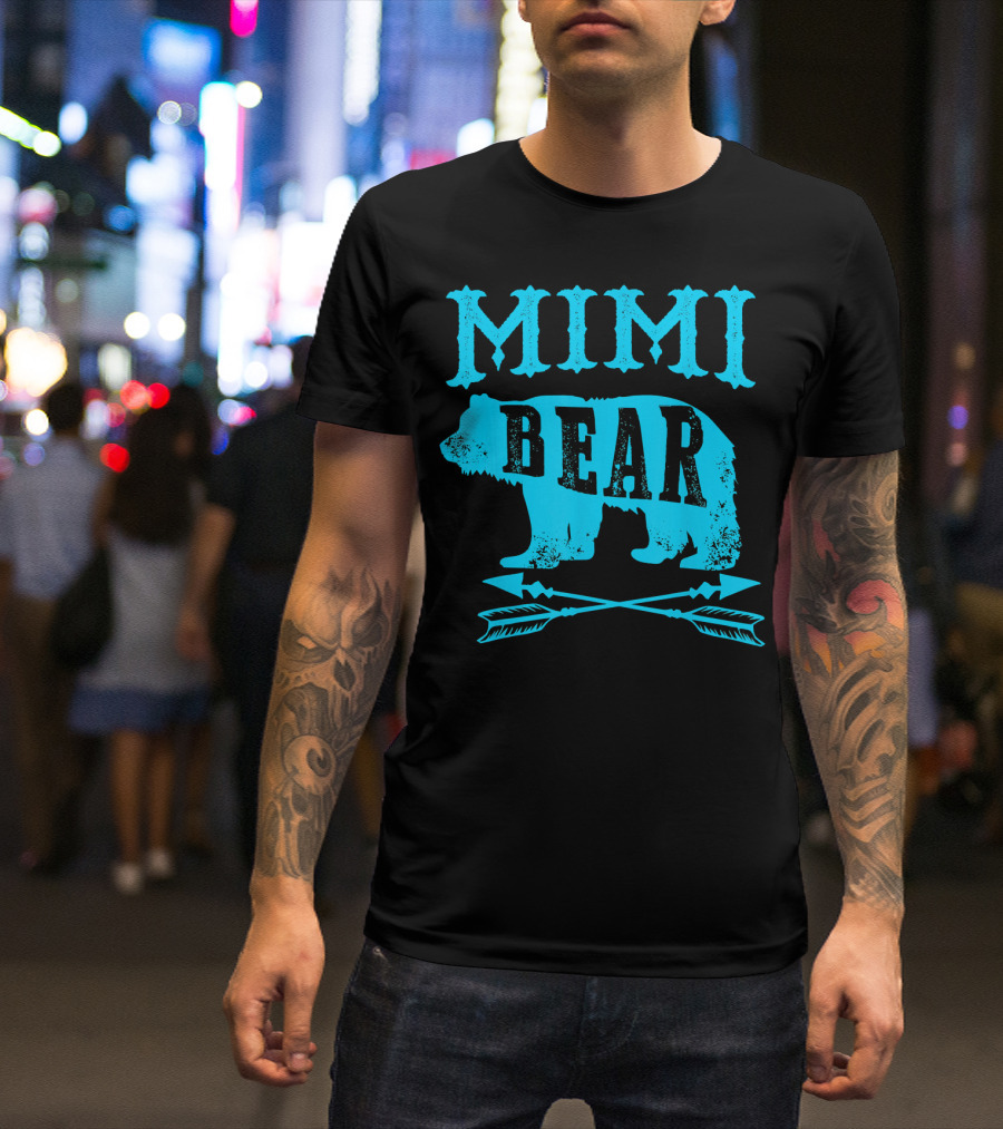 Mimi Bear Grandmother Blue Bear Silhouette With Arrows T-Shirt
