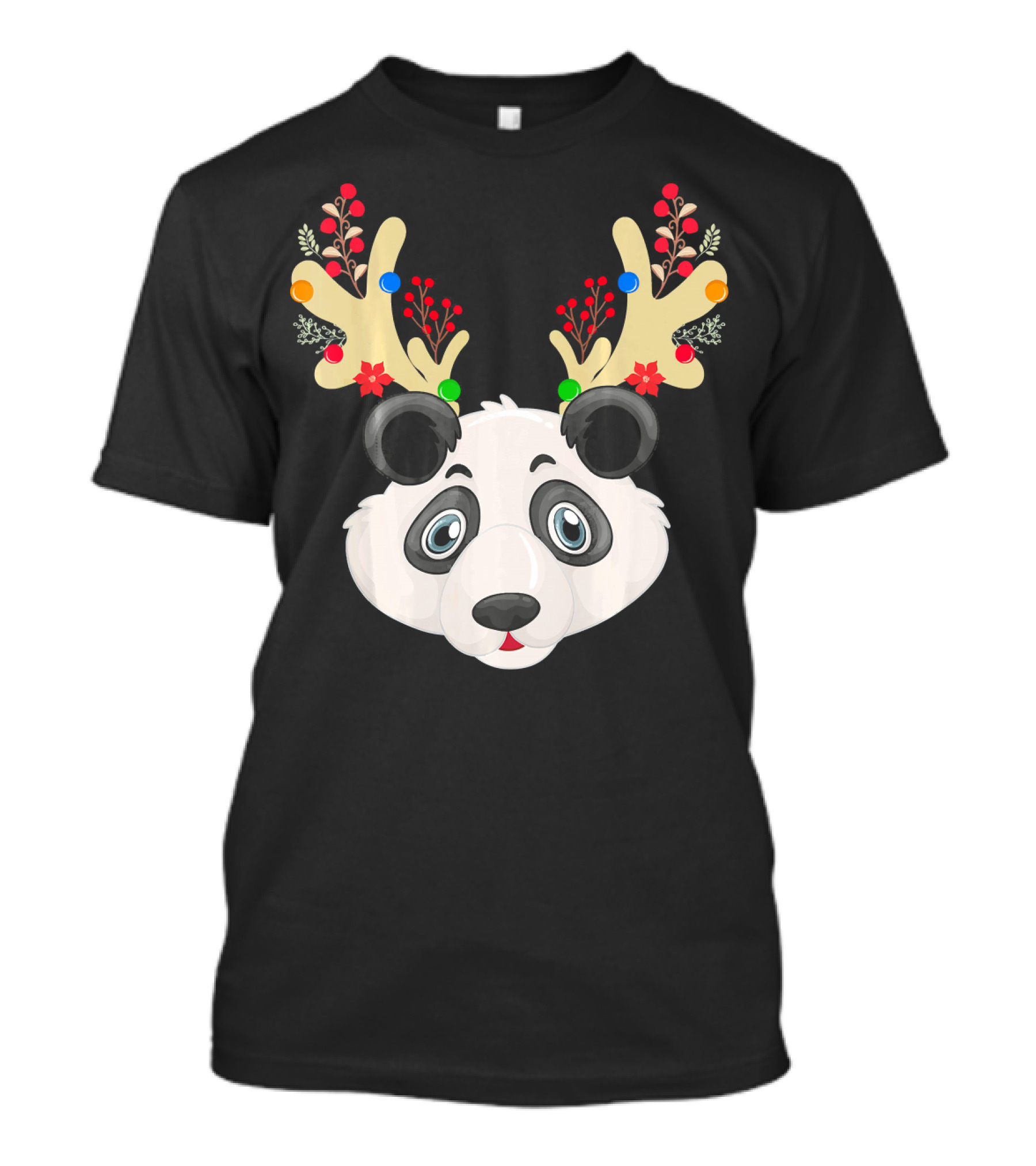 Panda Reindeer Christmas Tree Antler Santa T-Shirt
