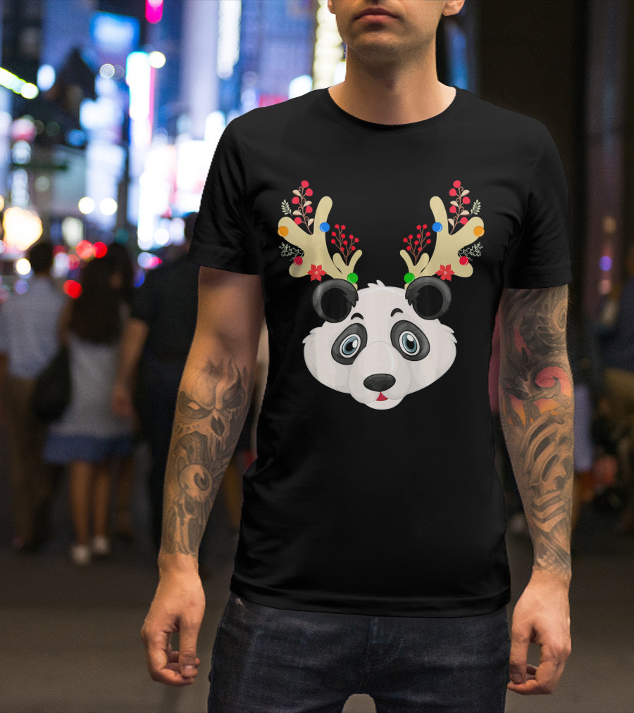 Panda Reindeer Christmas Tree Antler Santa T-Shirt