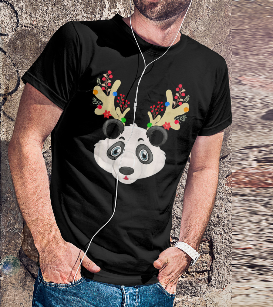 Panda Reindeer Christmas Tree Antler Santa T-Shirt