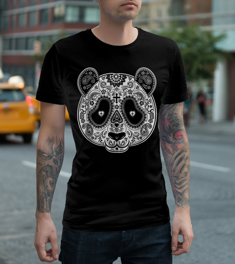Panda Sugar Skull Day Of The Dead Mexican Calavera T-Shirt