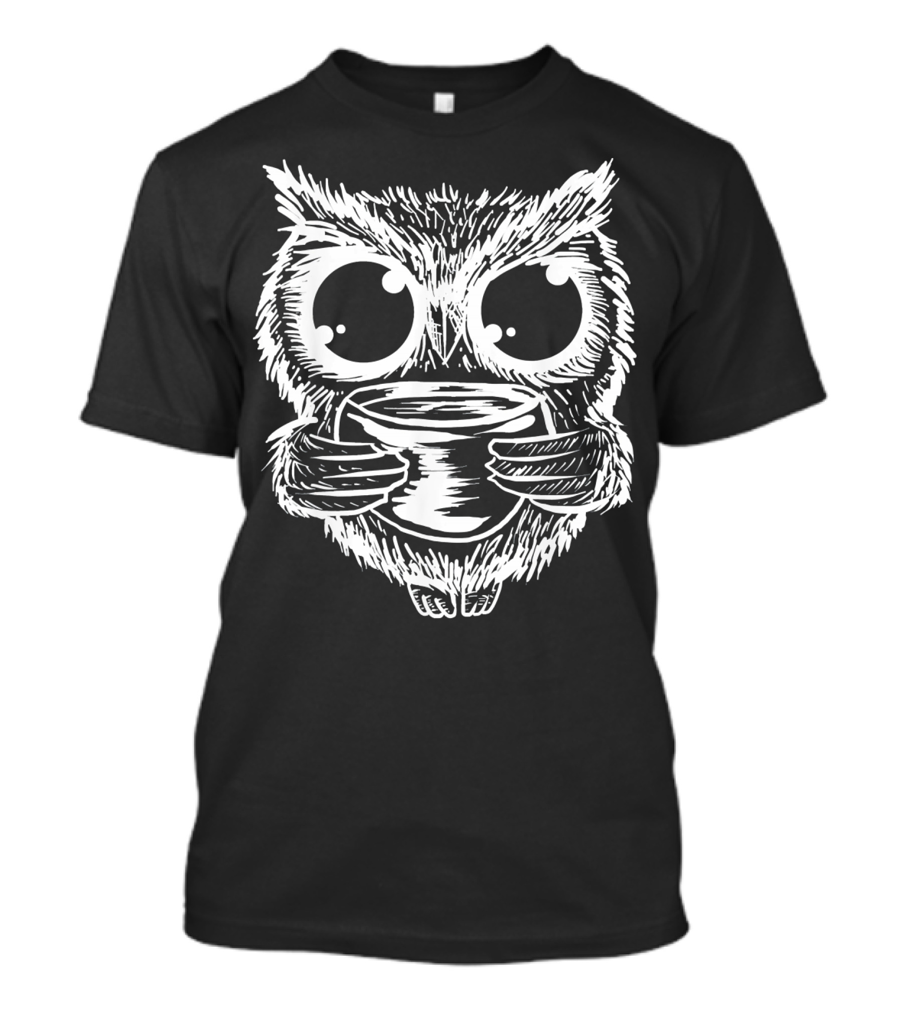 Owl Drinking Coffee Big Eyes Funny Nocturnal Bird T-Shirt