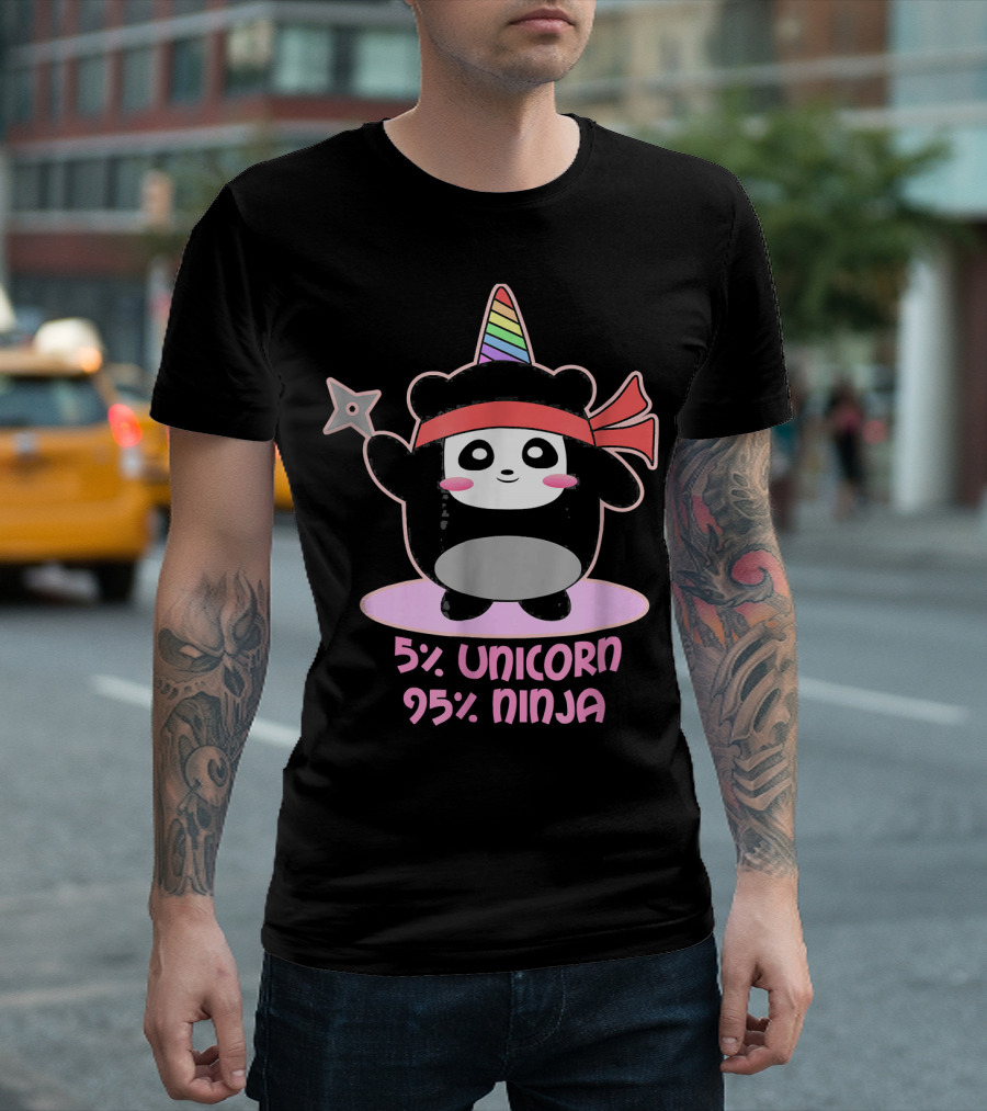 5% Unicorn 95% Ninja Pandacorn Throwing Star T-Shirt