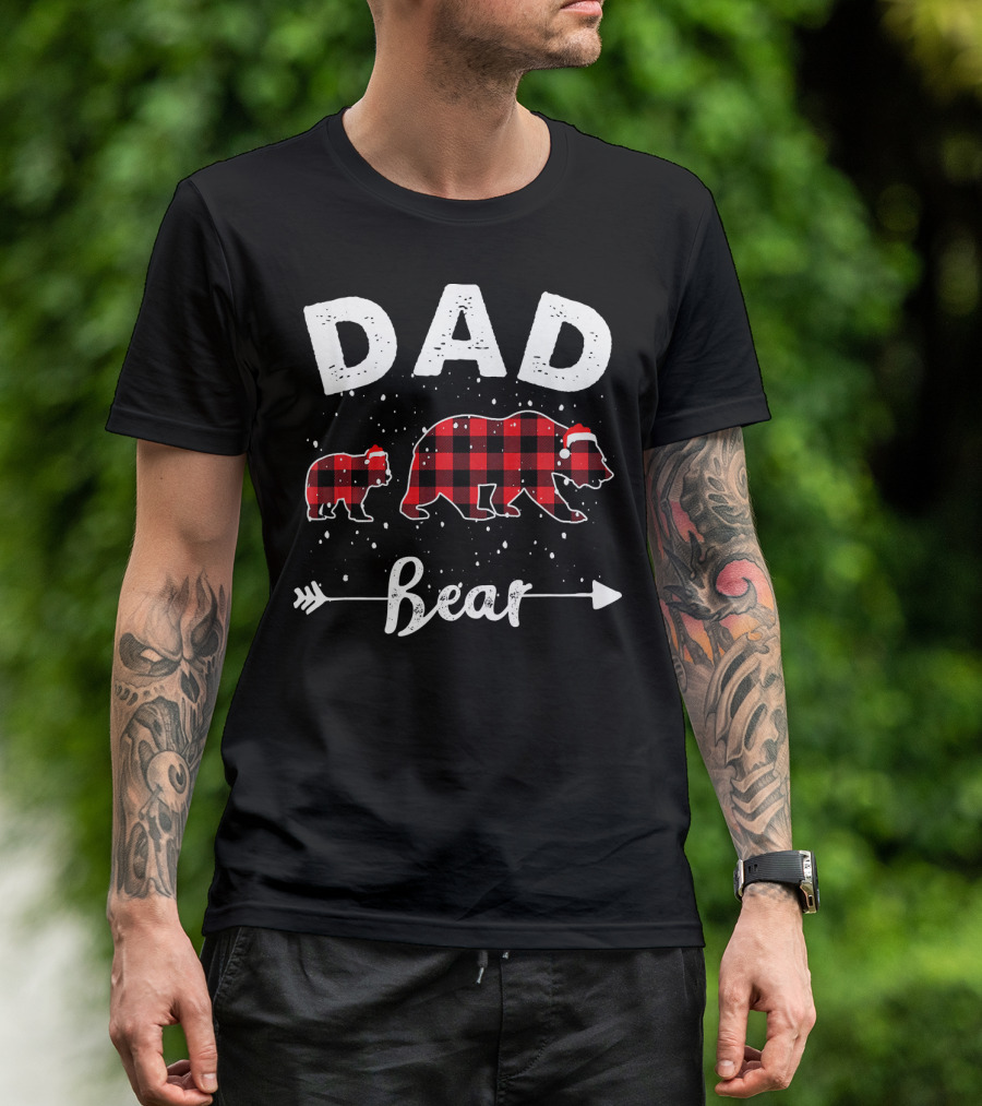 Dad Bear Red Plaid Buffalo Matching Family Holiday T-Shirt