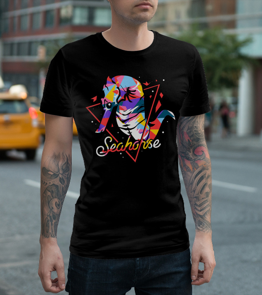 Seahorse Polygon Art Vibrant Ocean T-Shirt