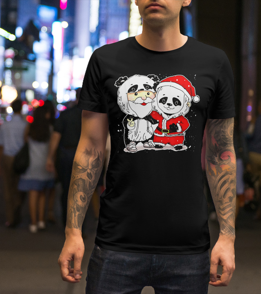 Panda Dressed As Santa Claus Christmas Crewneck T-Shirt