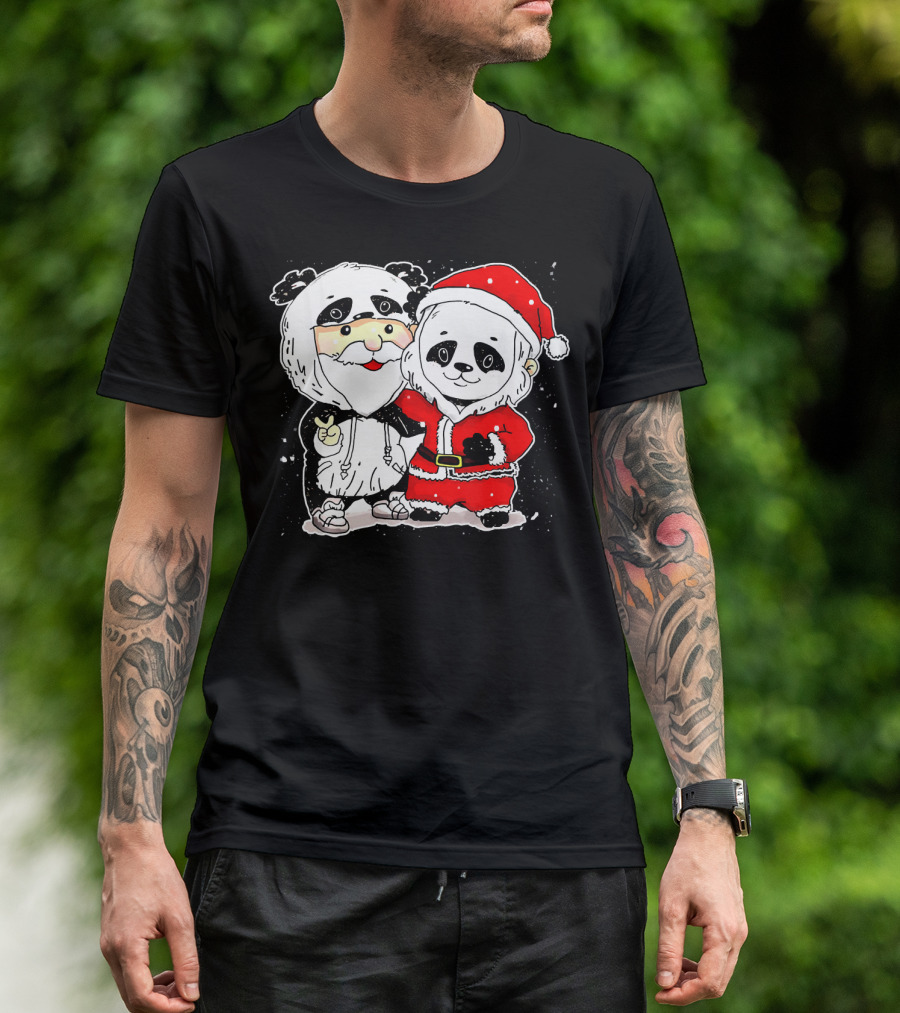 Panda Dressed As Santa Claus Christmas Crewneck T-Shirt