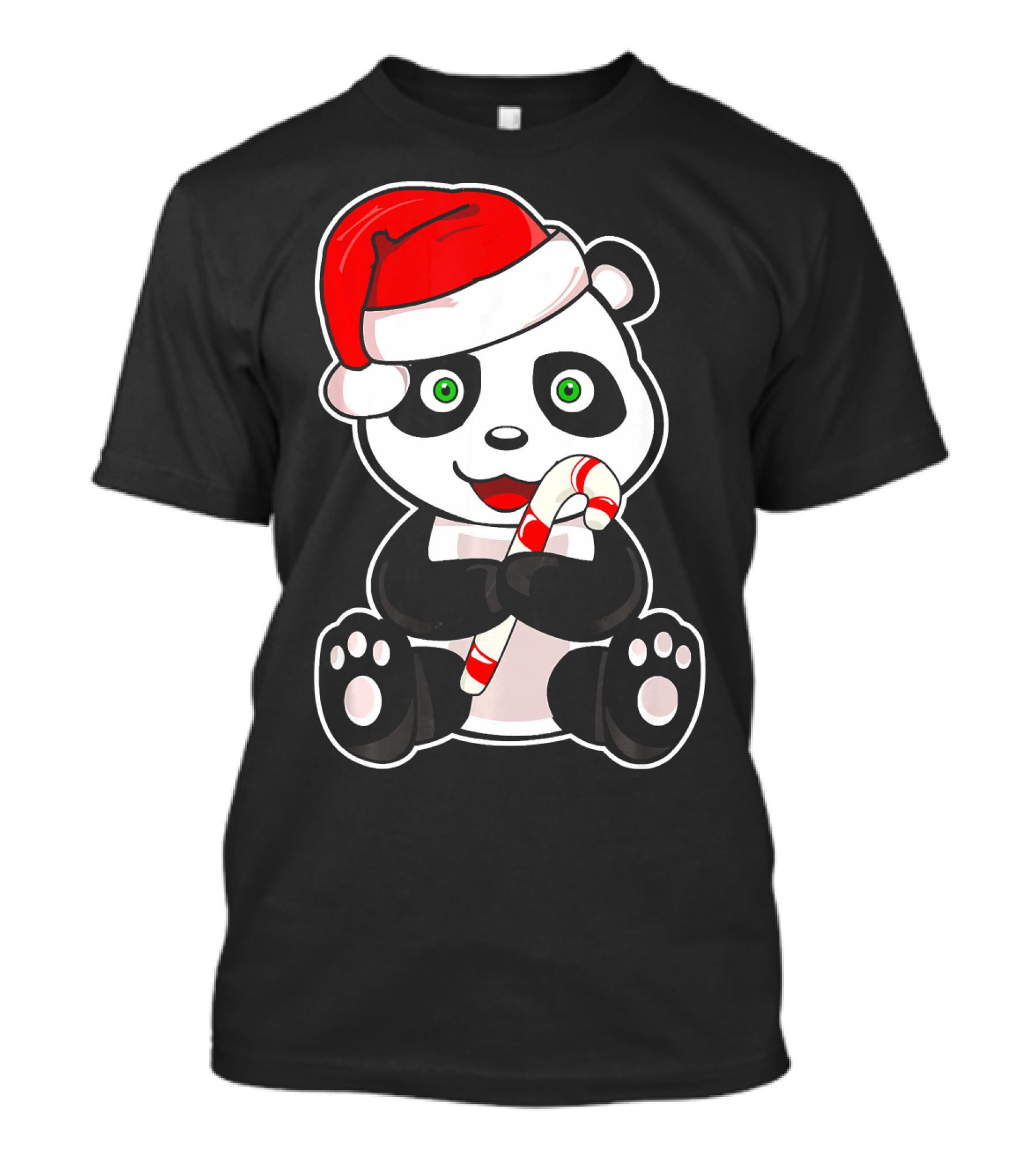 Panda Baby Christmas Candy Cane Santa Hat T-Shirt