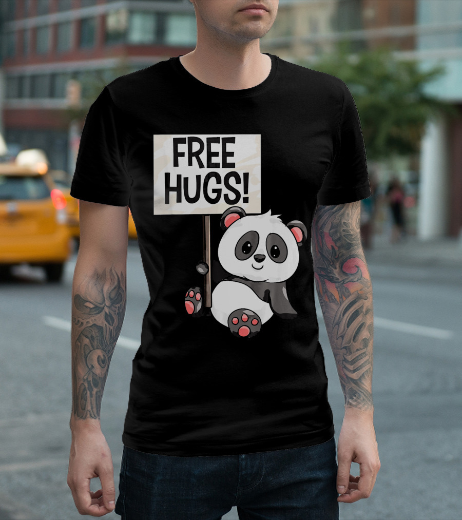 Free Hugs Cute Panda Bear With Sign T-Shirt