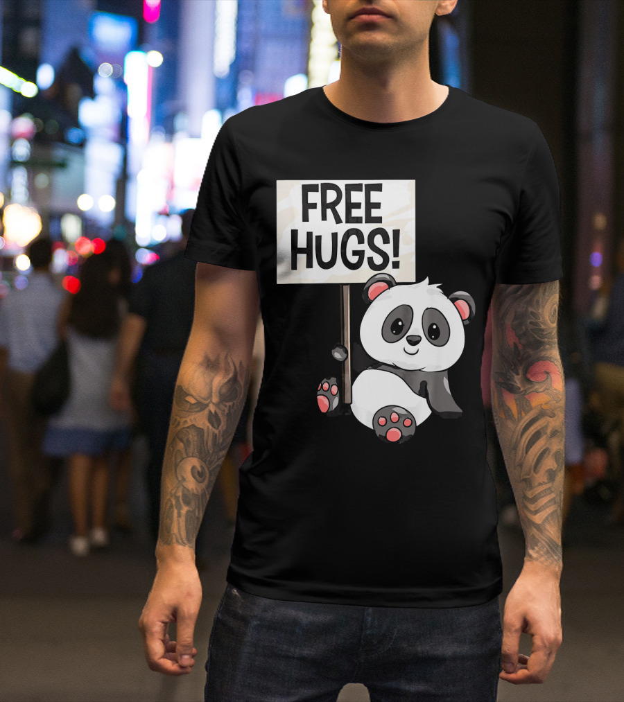 Free Hugs Cute Panda Bear With Sign T-Shirt