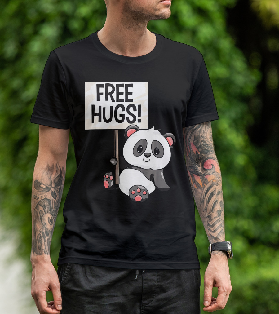 Free Hugs Cute Panda Bear With Sign T-Shirt