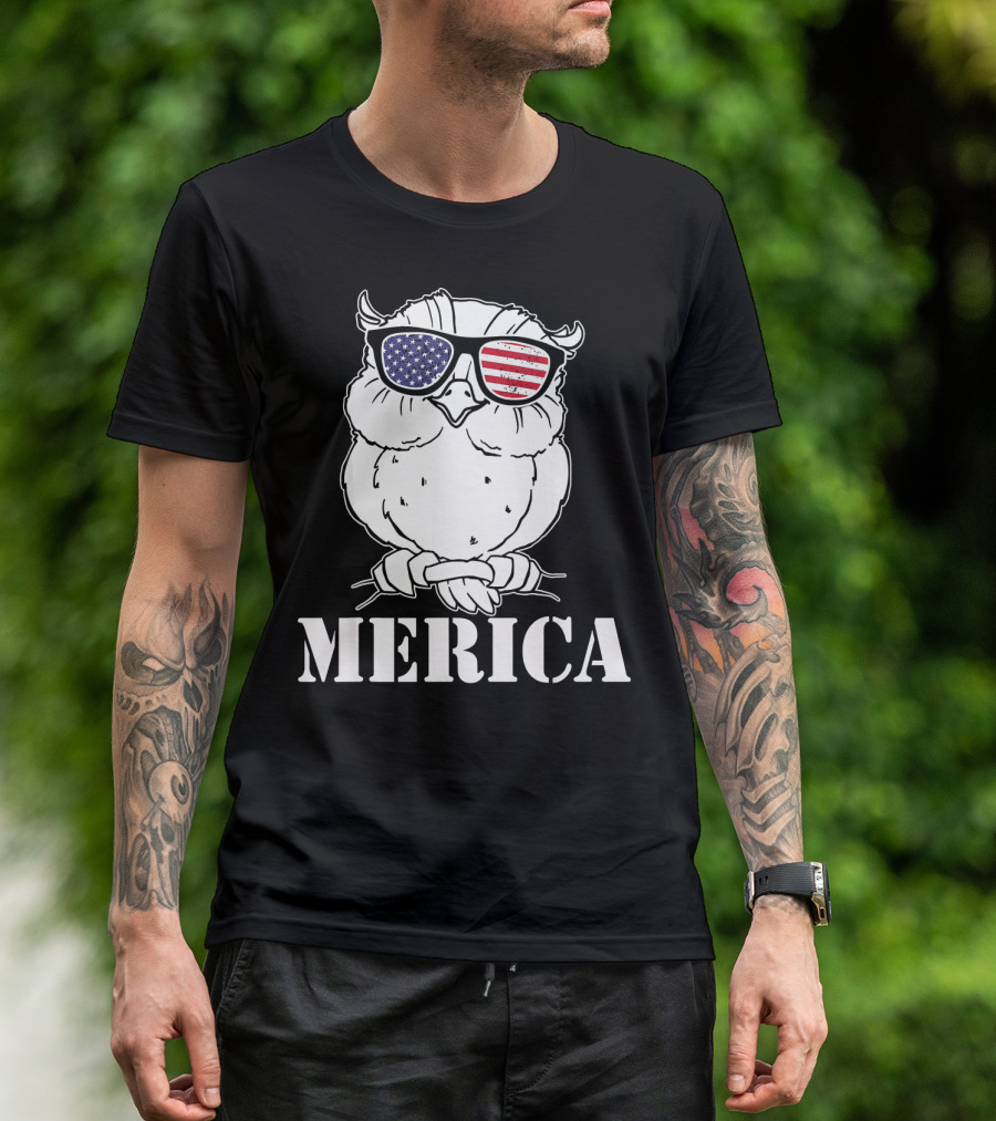 Patriotic Owl Merica American Flag Sunglasses 4th Of July T-Shirt