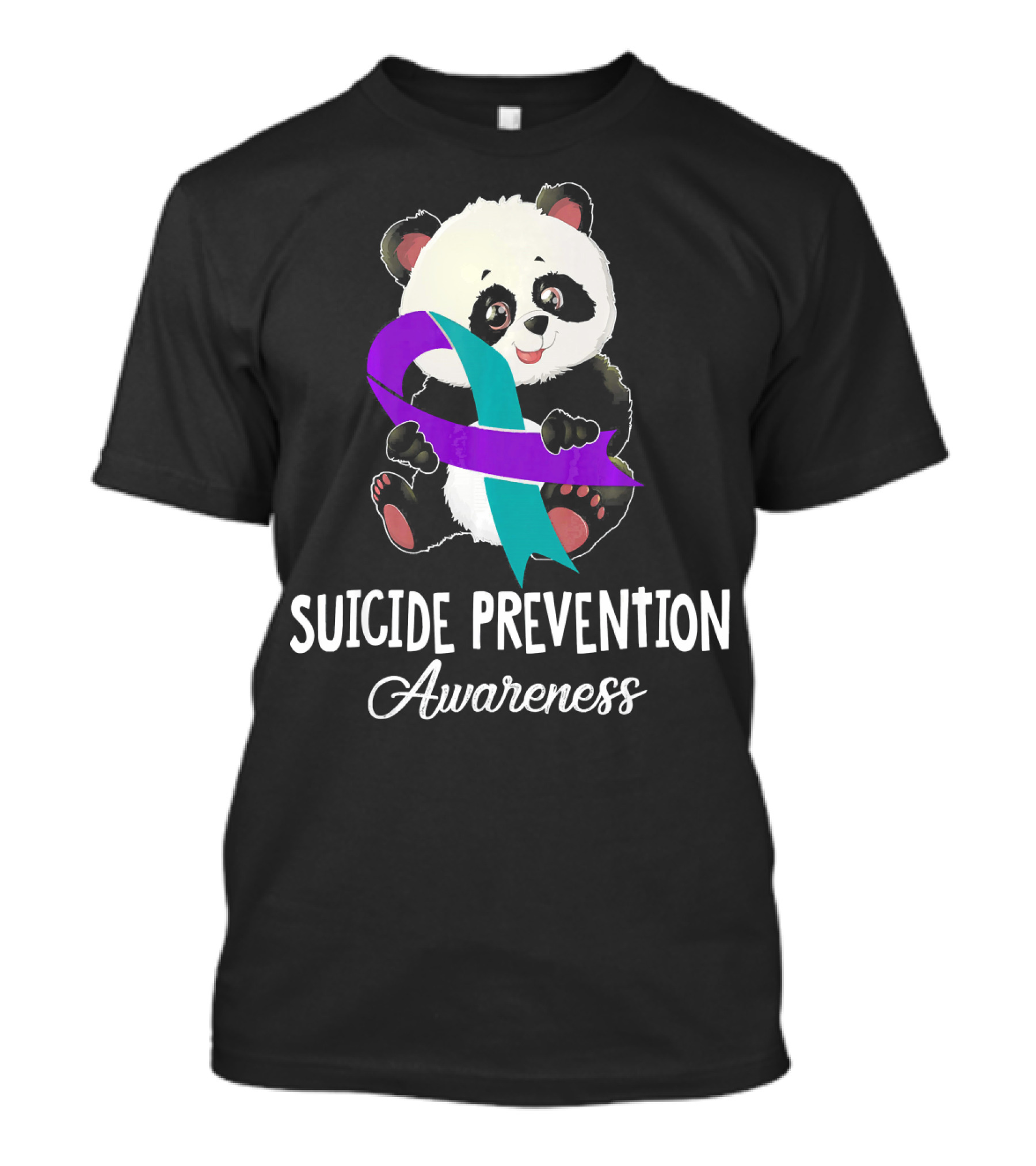 Panda With Teal And Purple Ribbon Suicide Prevention Awareness T-Shirt
